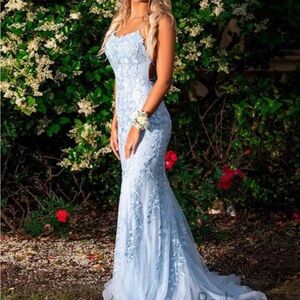Berlinnova Mermaid Blue Long Prom Dress Backless